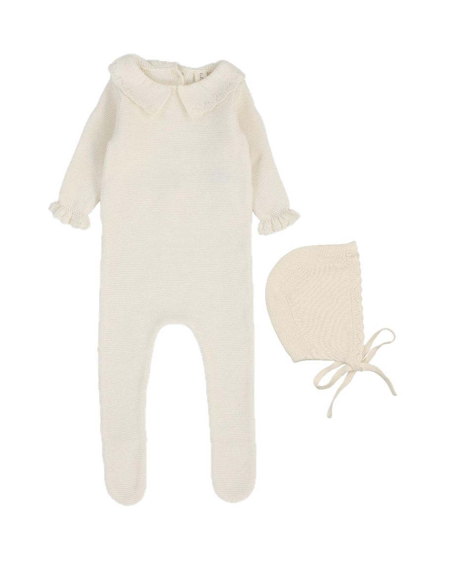 Lilette Linear Printed Footie - Cream/Red Dot