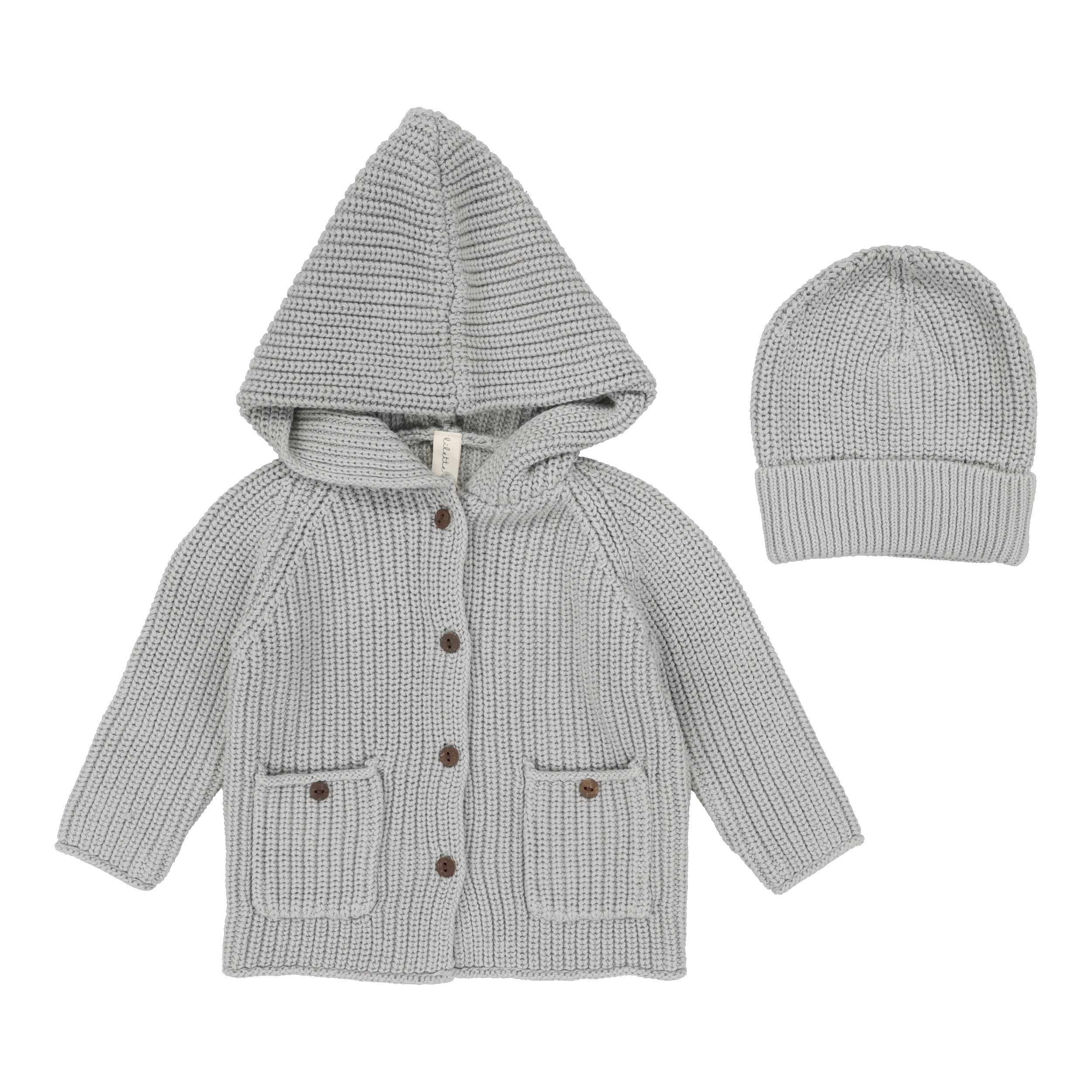 Lilette Chunky Knit Jacket and Beanie - Dusty Blue Lilette Chunky Knit Jacket and Beanie - Dusty Blue