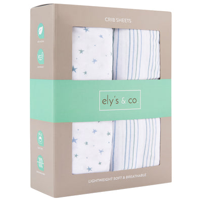 Ely's & Co. Two Pack Crib Sheets - Stars/Stripes Collection Blue