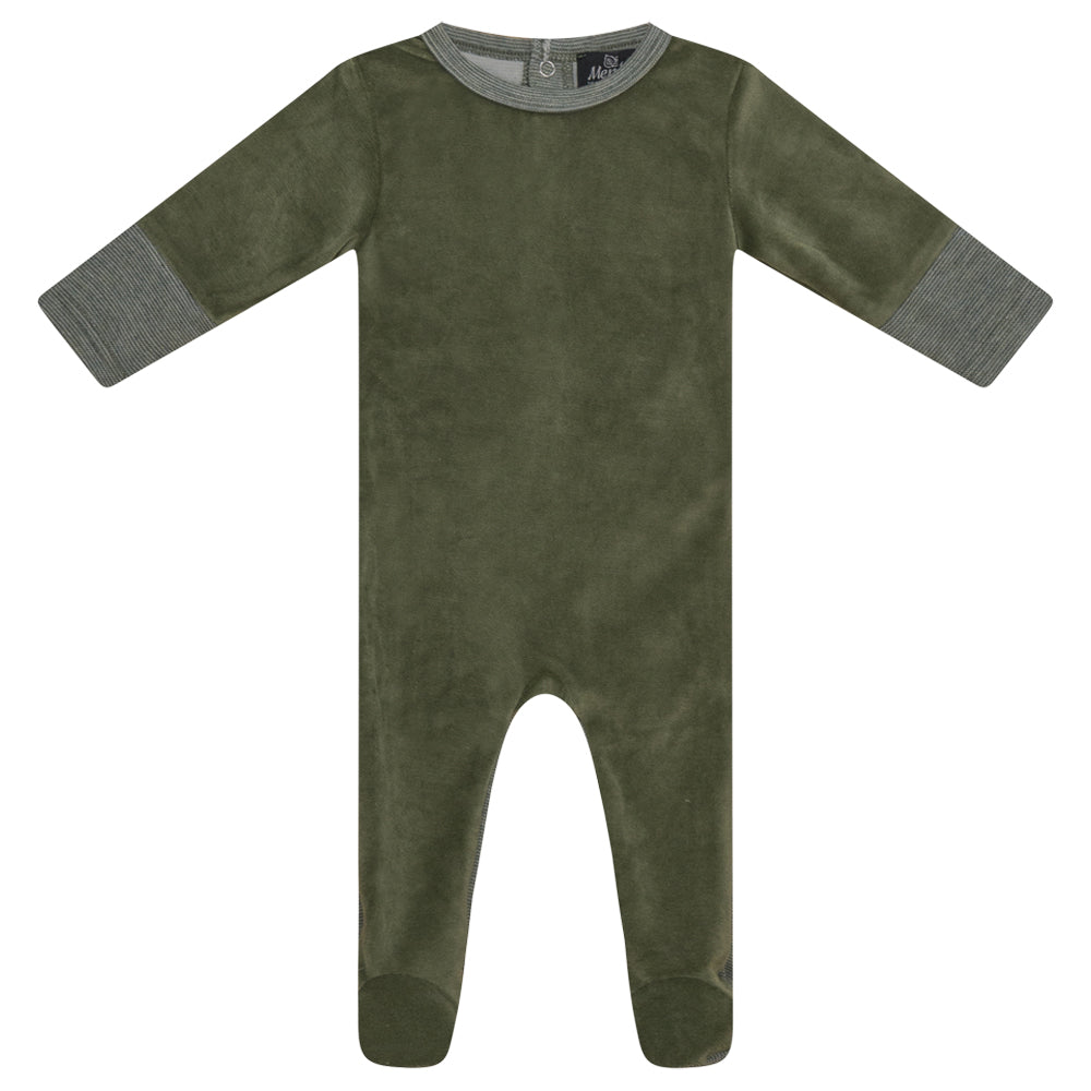 Menthe Olive Green Velour Contrast Cuff & Back Footie