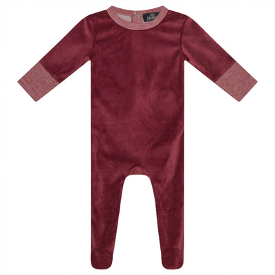 Menthe Burgundy Velour Contrast Cuff & Back Footie