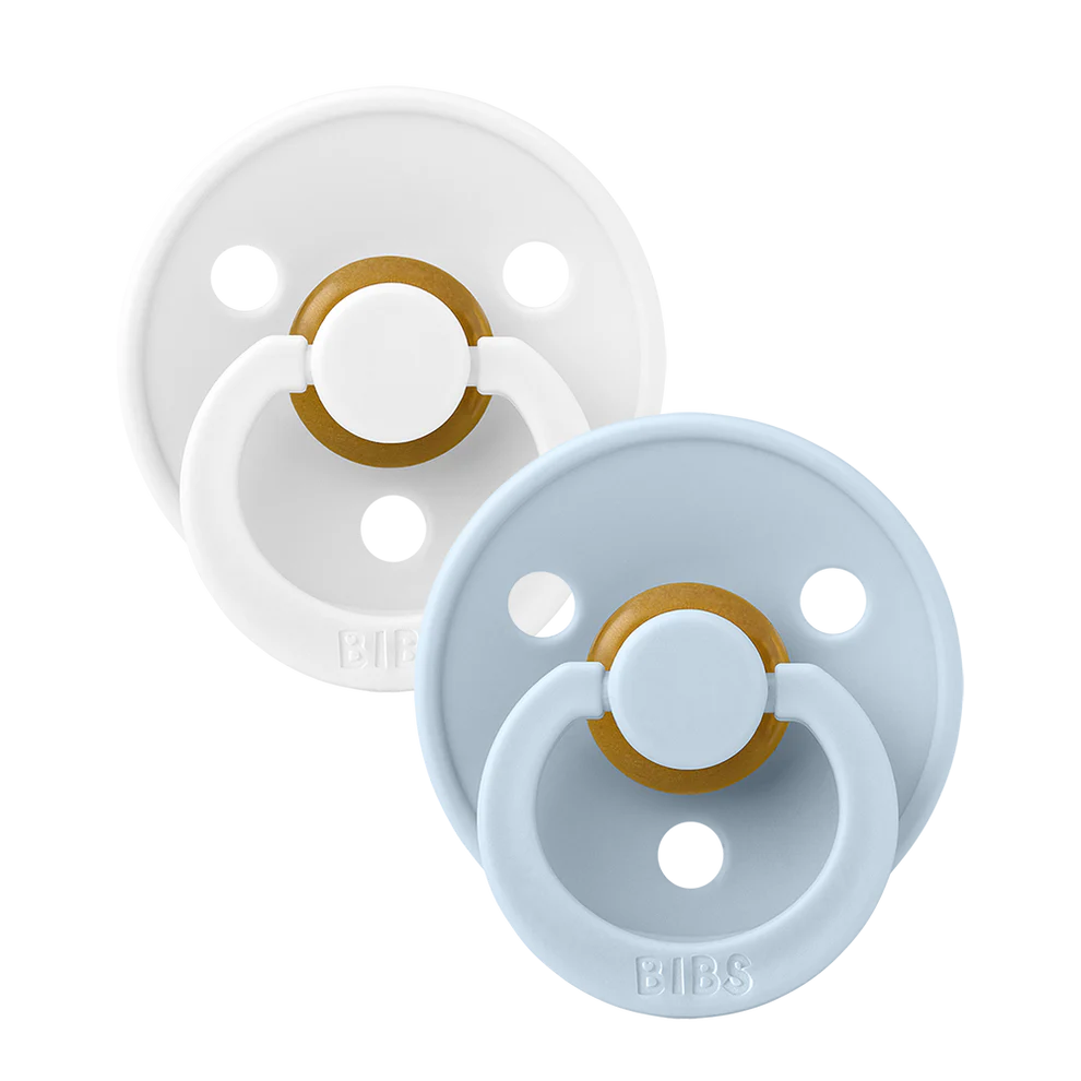 Bibs Two Pack Round Latex White/Baby Blue Colour Pacifiers