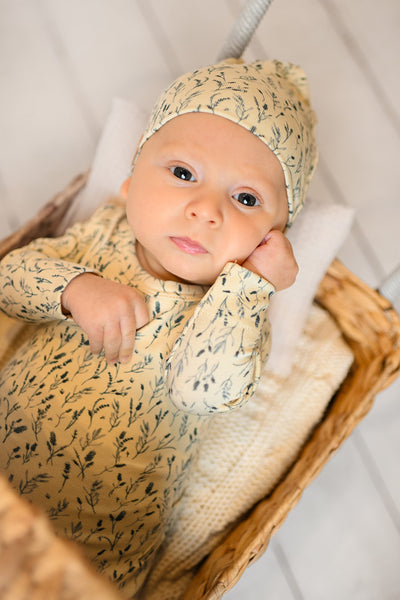 Adee Meadow Ivory/Blue Cotton Rib Footie with Beanie