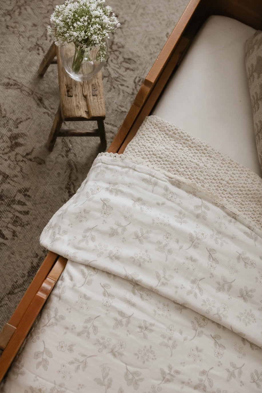 Ellie and Layne Serenity Floral 6 Layer Gauze Lace Edged Blanket