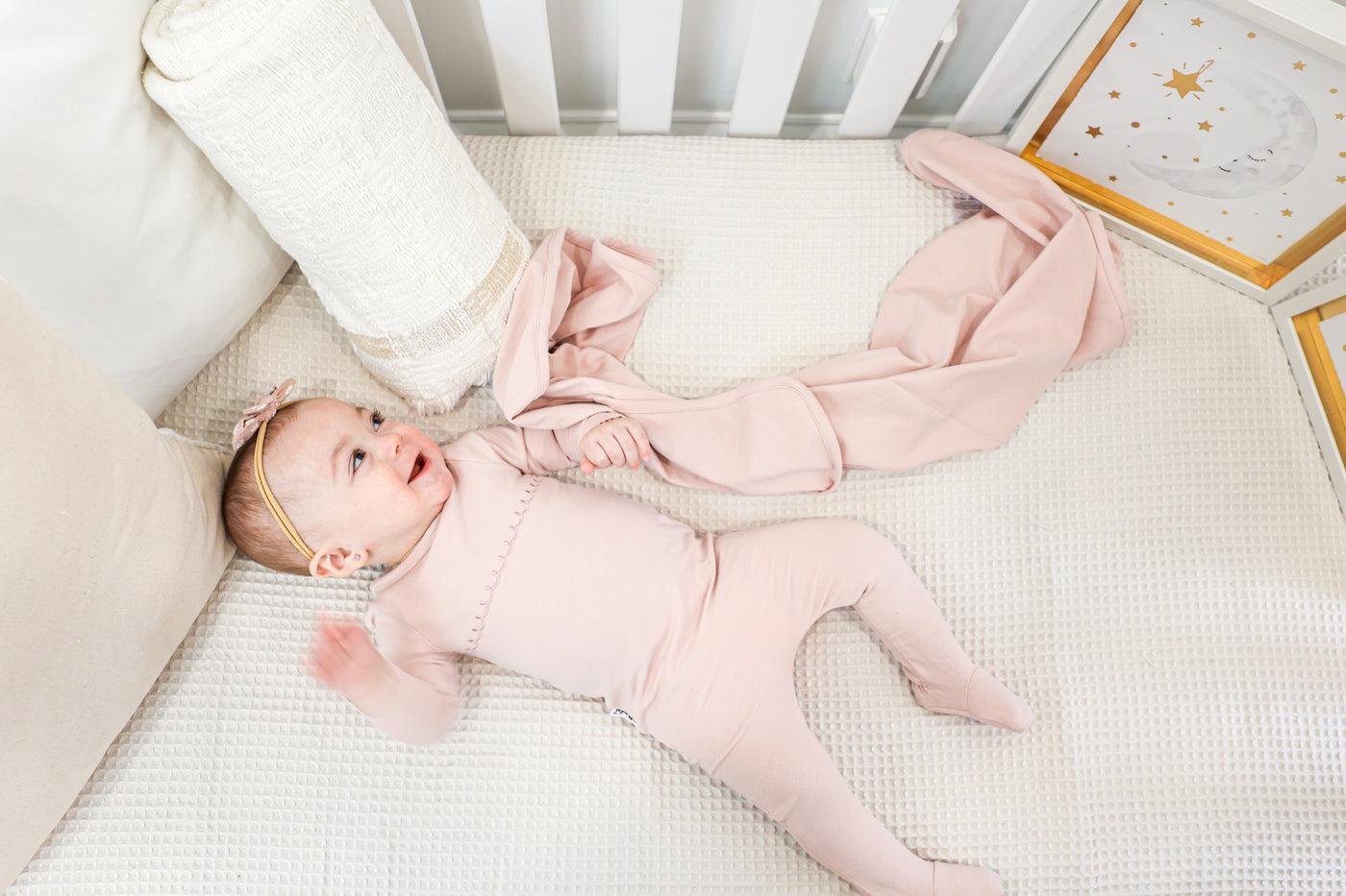 Maniere Embroidered Yoke Powder Pink Footie with Bonnet