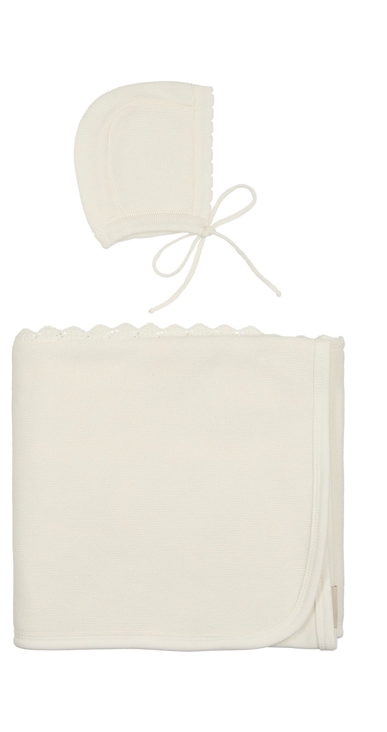 Mon Tresor Mock Knit Cardigan Ivory Cotton Knit 3M Bonnet & Blanket
