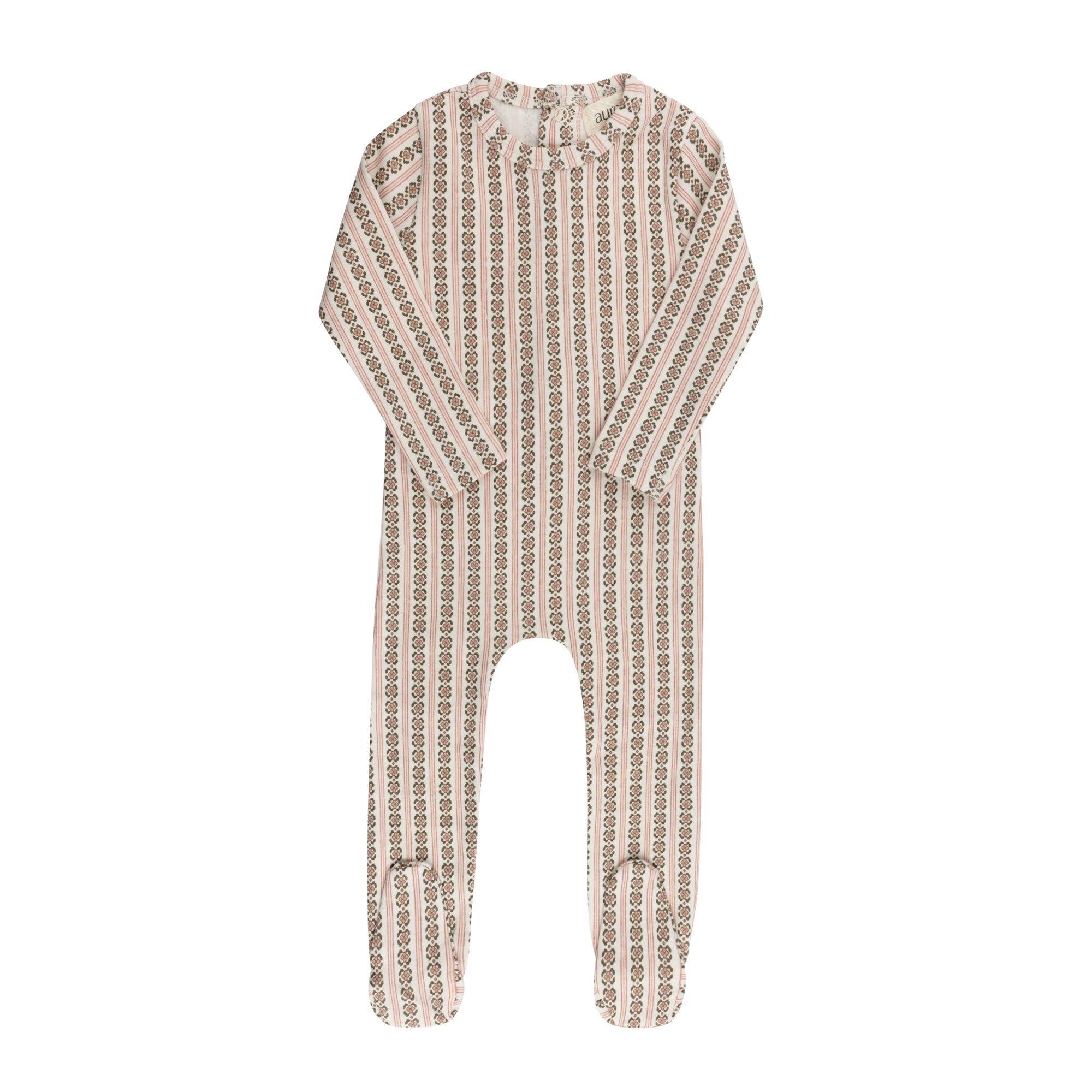 Aurora Rib Linear Leaf Collection Ivory/Pink Cotton Footie – Infantinibaby