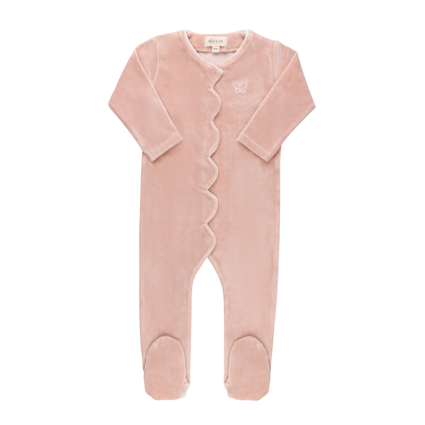 Ely's & Co. Embroidered Butterfly Pink Velour Footie