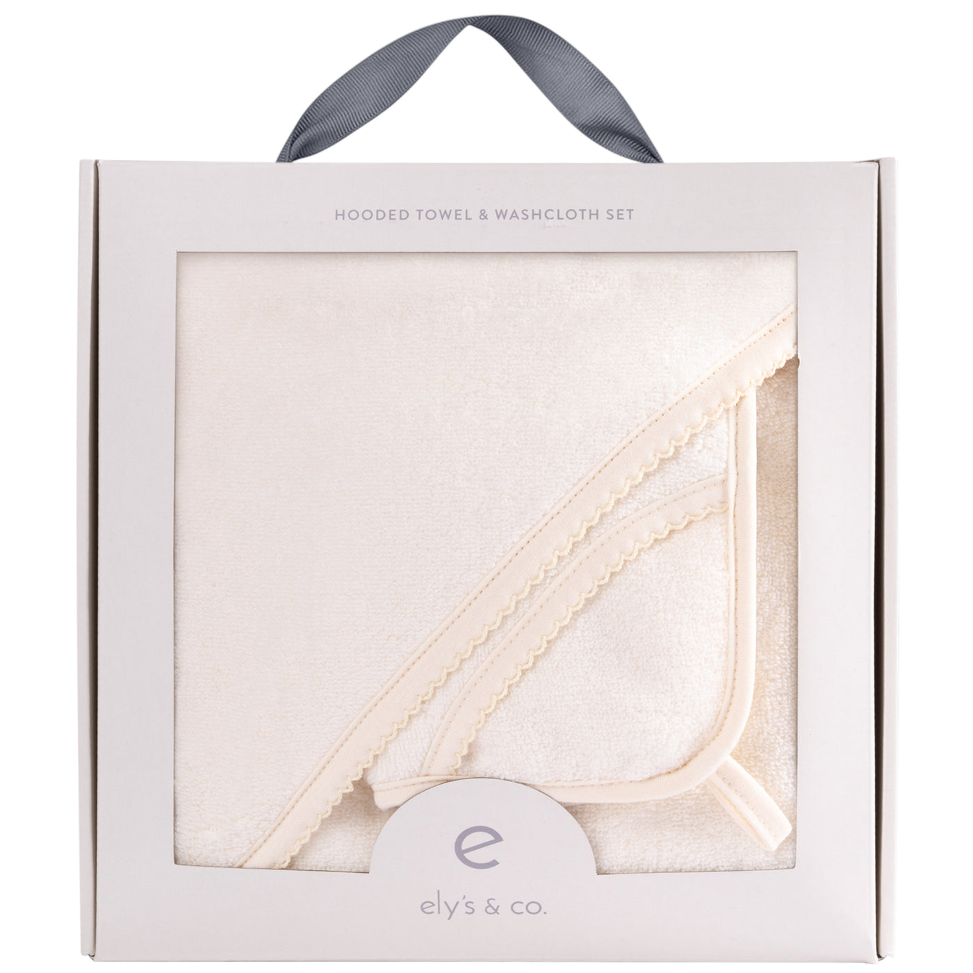 Ely's & Co. Solid Scalloped Hooded Bath Towel and Washcloth Set - Cream Collection