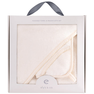 Ely's & Co. Solid Scalloped Hooded Bath Towel and Washcloth Set - Cream Collection