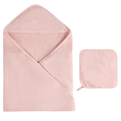 Ely's & Co. Solid Scalloped Hooded Bath Towel and Washcloth Set - Pink Collection