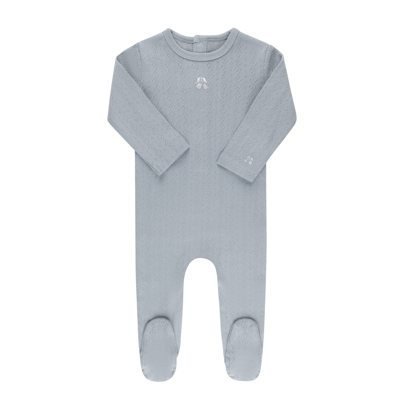 Ely's & Co. Organic Embroidered Cherry Pointelle Collection Blue Footie