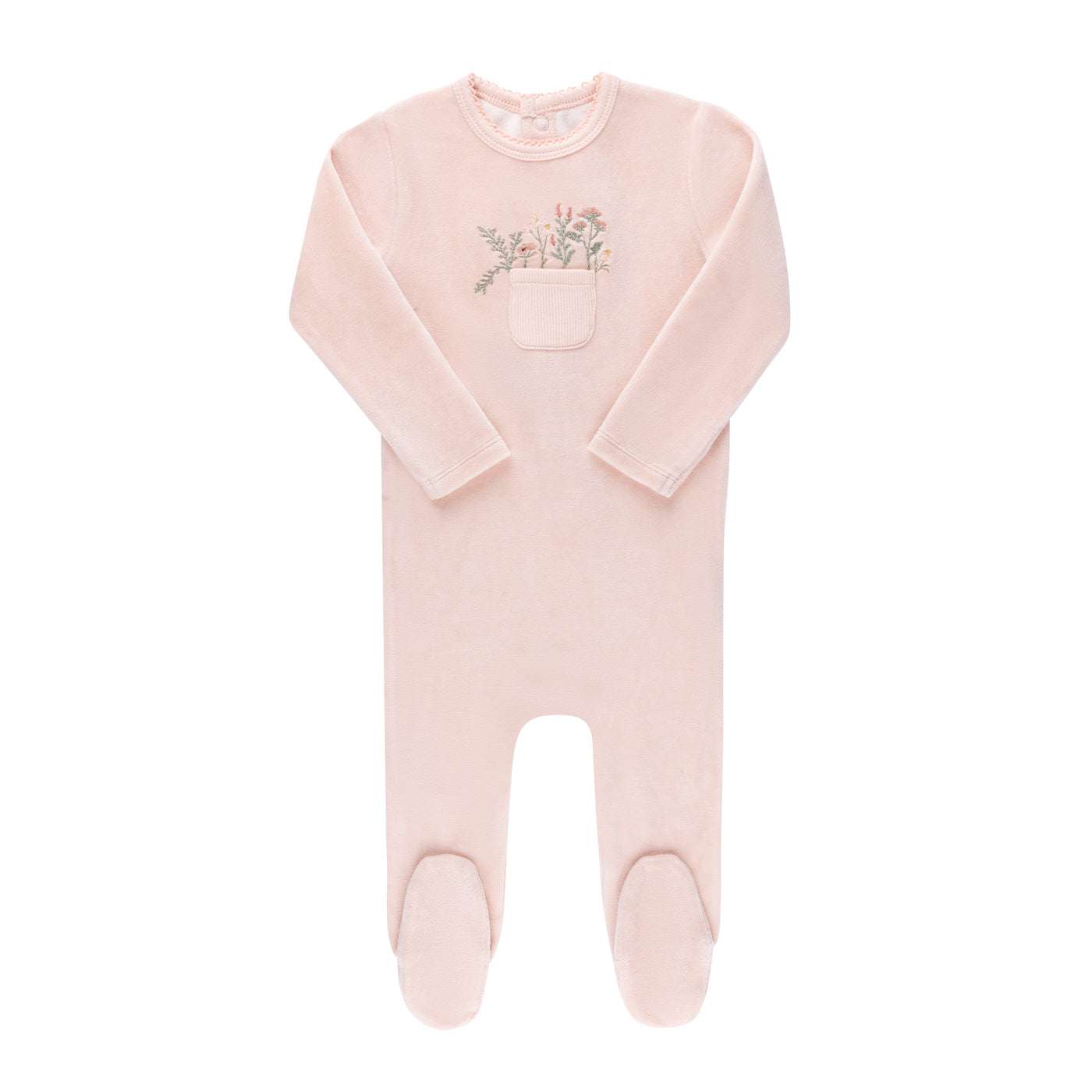 Ely's & Co. Pocket Full of Flowers Pink Velour Footie