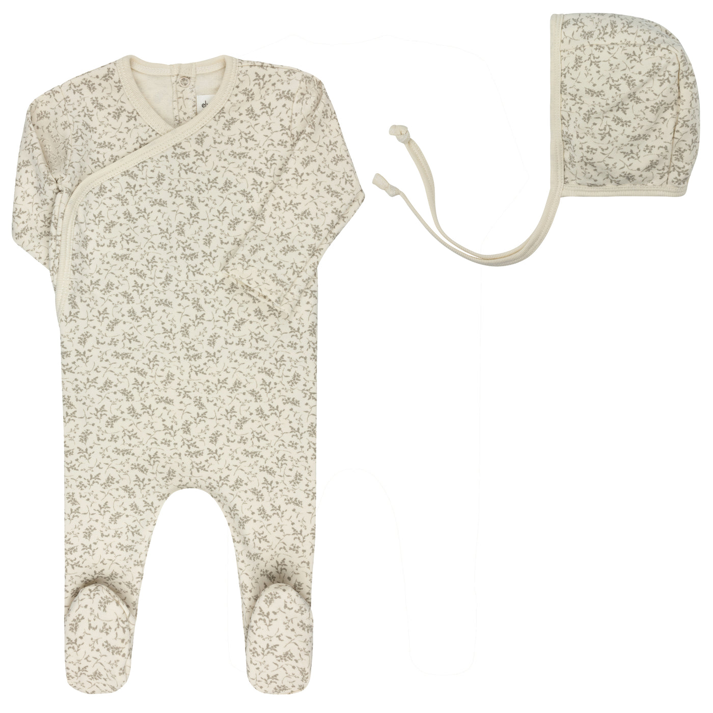 Ely's & Co. Vine Collection Ivory/Sage Cotton Footie with Bonnet