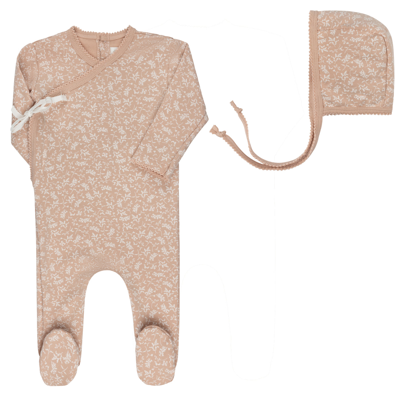 Ely's & Co. Vine Collection Pink Cotton Footie with Bonnet
