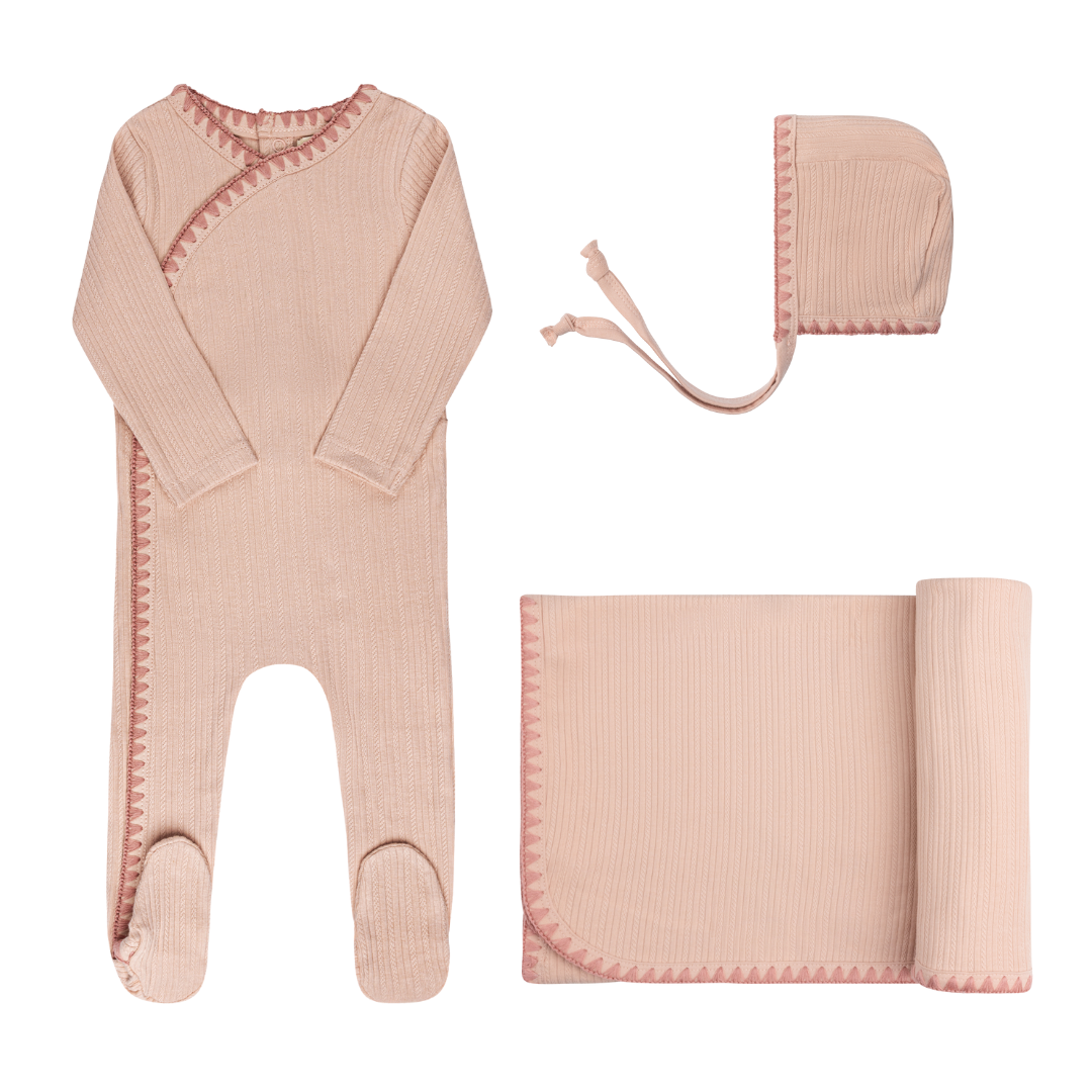 Ely's & Co. Whip Stitch Collection Pink Cotton Three Piece Set