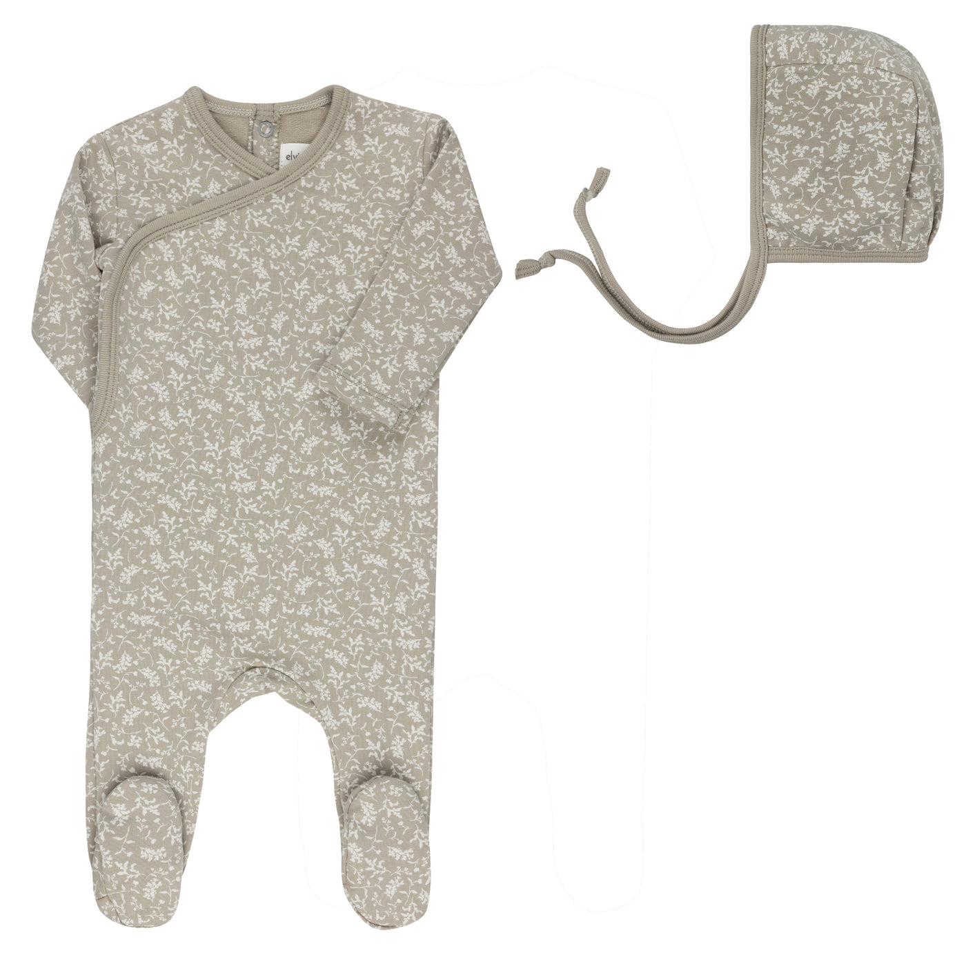 Ely's & Co. Vine Collection Sage Cotton Footie with Bonnet
