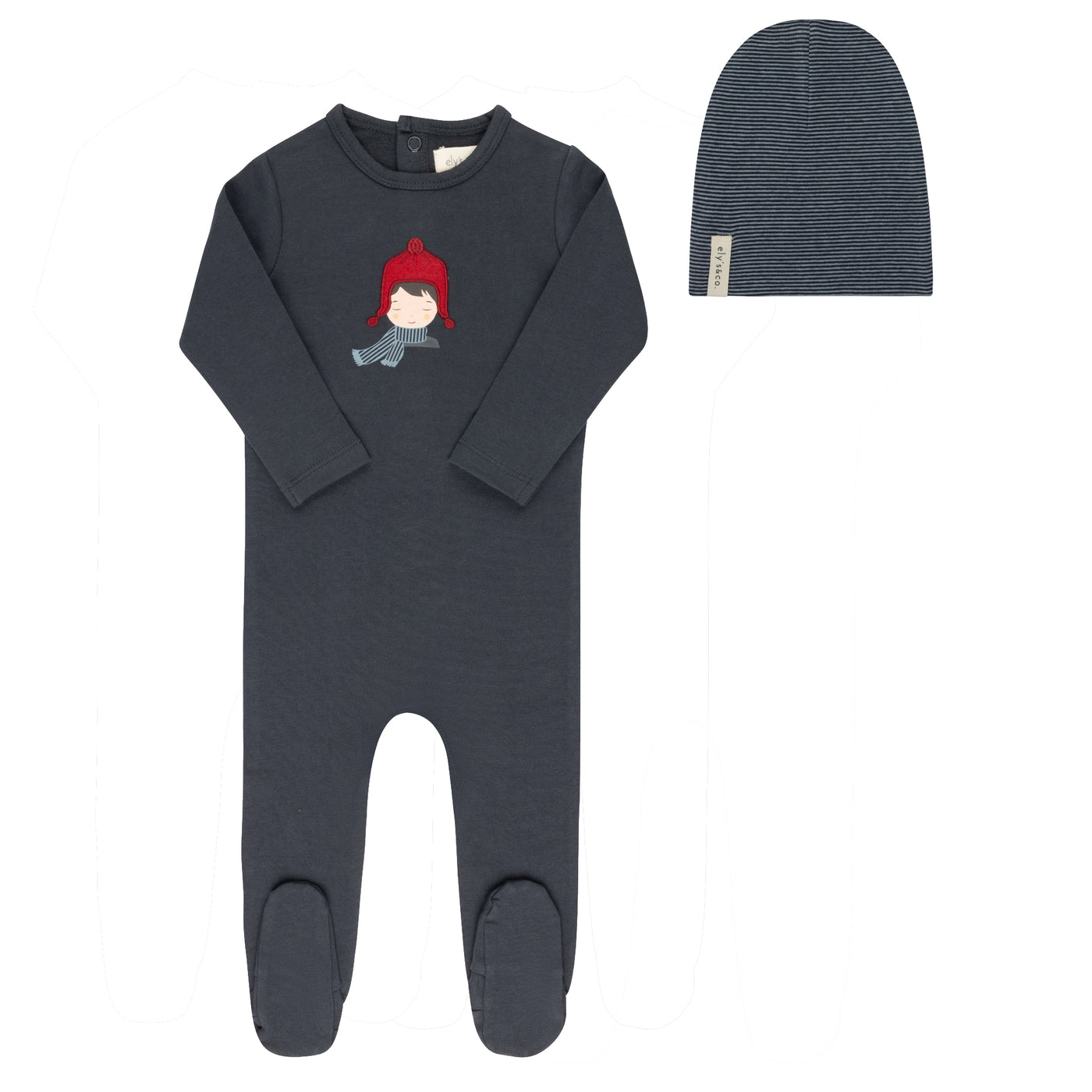 Ely's & Co. Autumn Kids Collection Navy Cotton Footie with Beanie