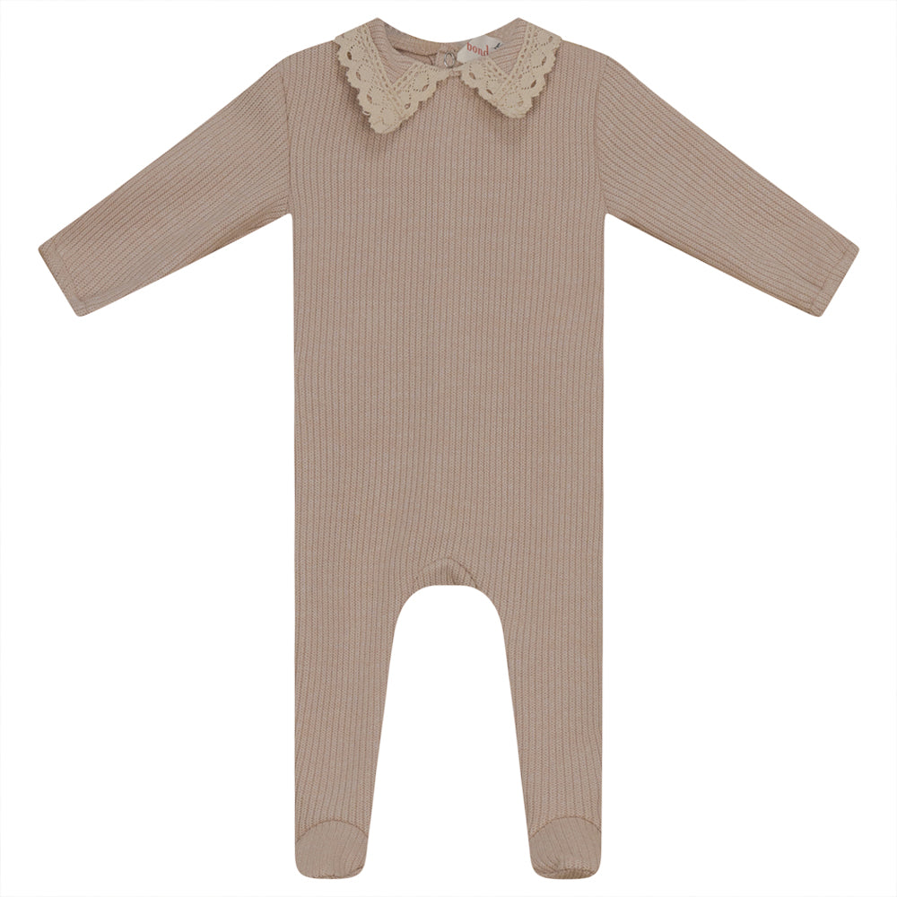 Bondoux Bebe Lace Collar Sand Knit Footie