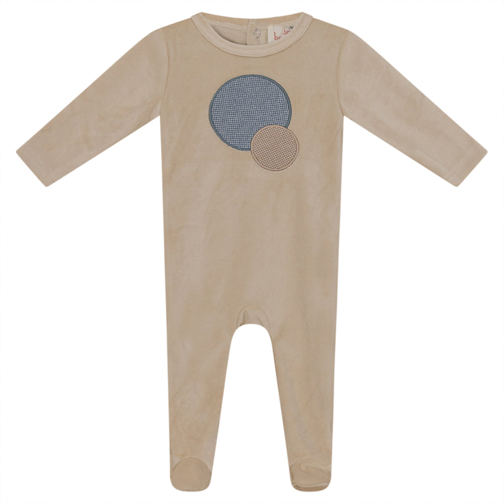 Bondoux Bebe Circles Applique Taupe Velour Footie