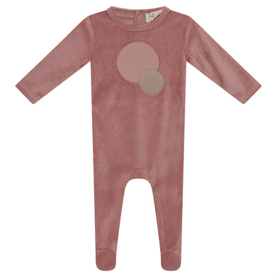 Bondoux Bebe Circles Applique Pink Velour Footie with Beanie