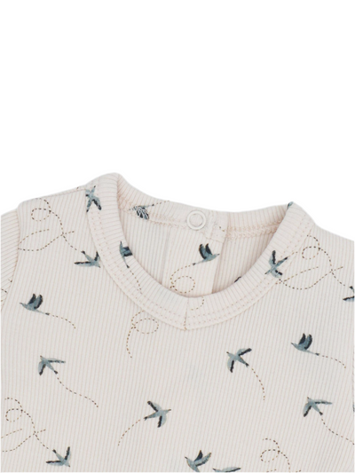 Adee Fly Away Cream Ribbed Cotton Footie with Beanie