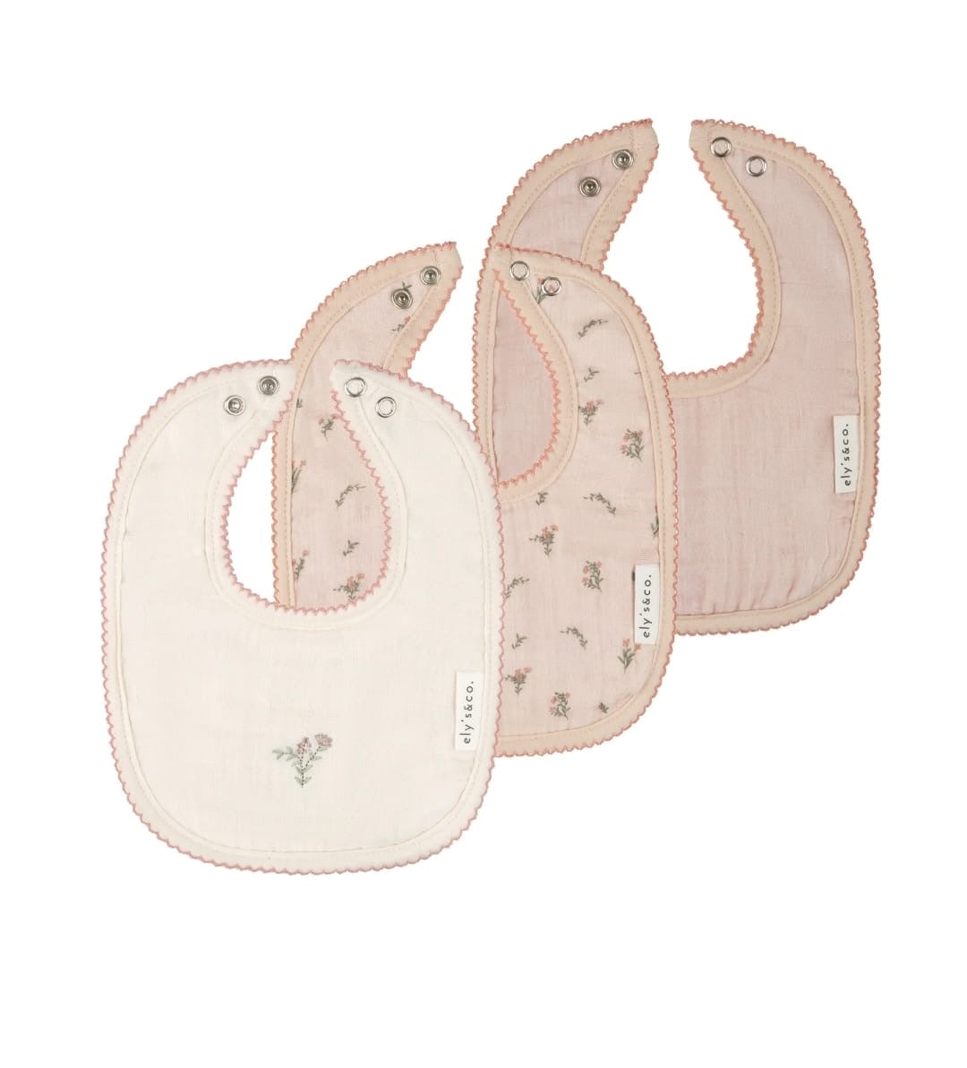 Ely's & Co. 3 Pack Bibs - Pink Gingko Print/Embroidery Collection
