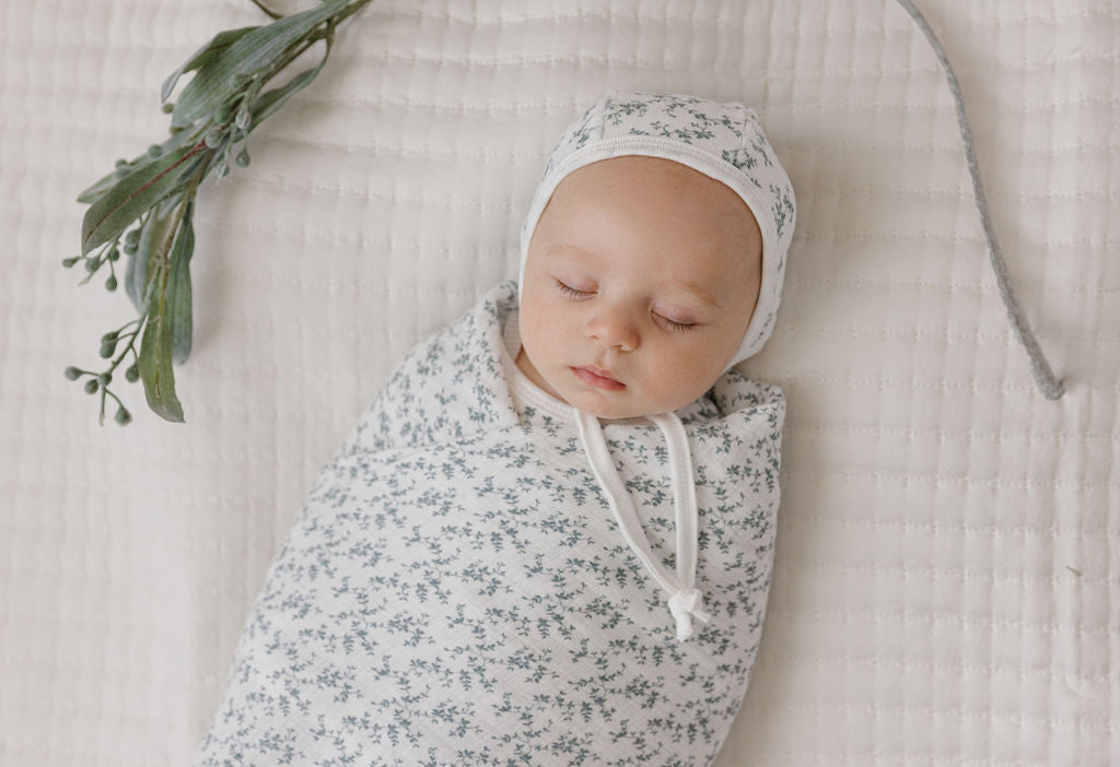 Ely's & Co Velour Vine Pattern Collection Footie & Bonnet - Pink on Ivory Ely's & Co Velour Vine Pattern Collection Footie & Bonnet - Pink on Ivory