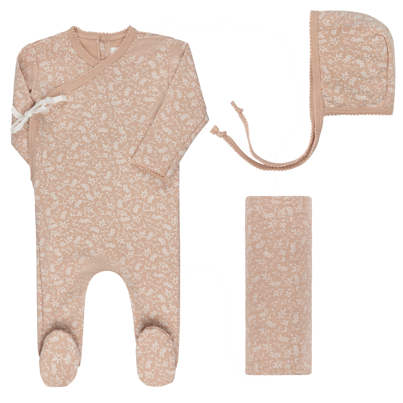 Ely's & Co. Vine Collection Pink Cotton Three Piece Set
