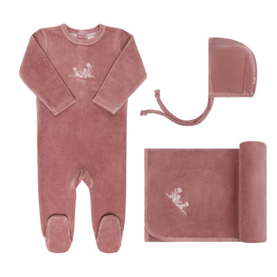 Ely's & Co. Velour Embroidered Flowers Collection Three Piece Set