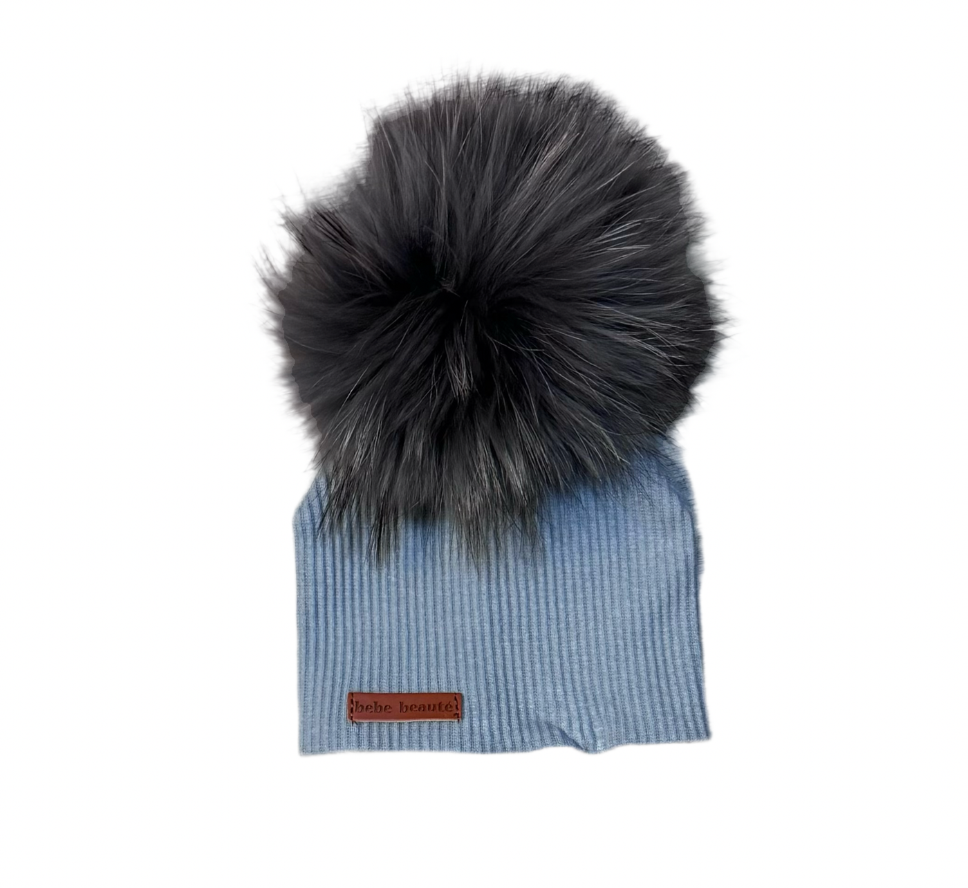 Bebe Beaute Ribbed Blue Beanie with Blue Pompom