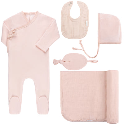 Ely's & Co. Kimono Collection Baby Pink Velour Five Piece Set