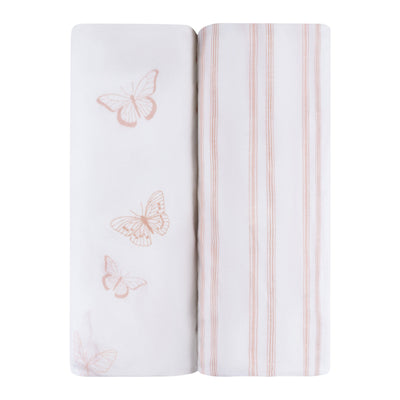 Ely's & Co. Two Pack Crib Sheets - Pink Butterfly Collection