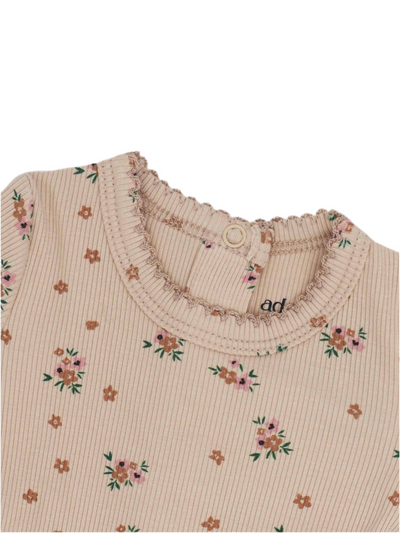 Adee Vintage Gold Floral Cotton Ribbed Footie with Beanie & Bib