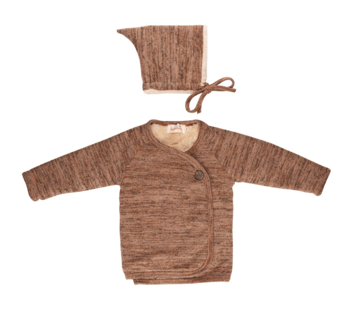 Bondoux Bebe Fine Knit/Fur Lined Autumn Beige Jacket With Bonnet