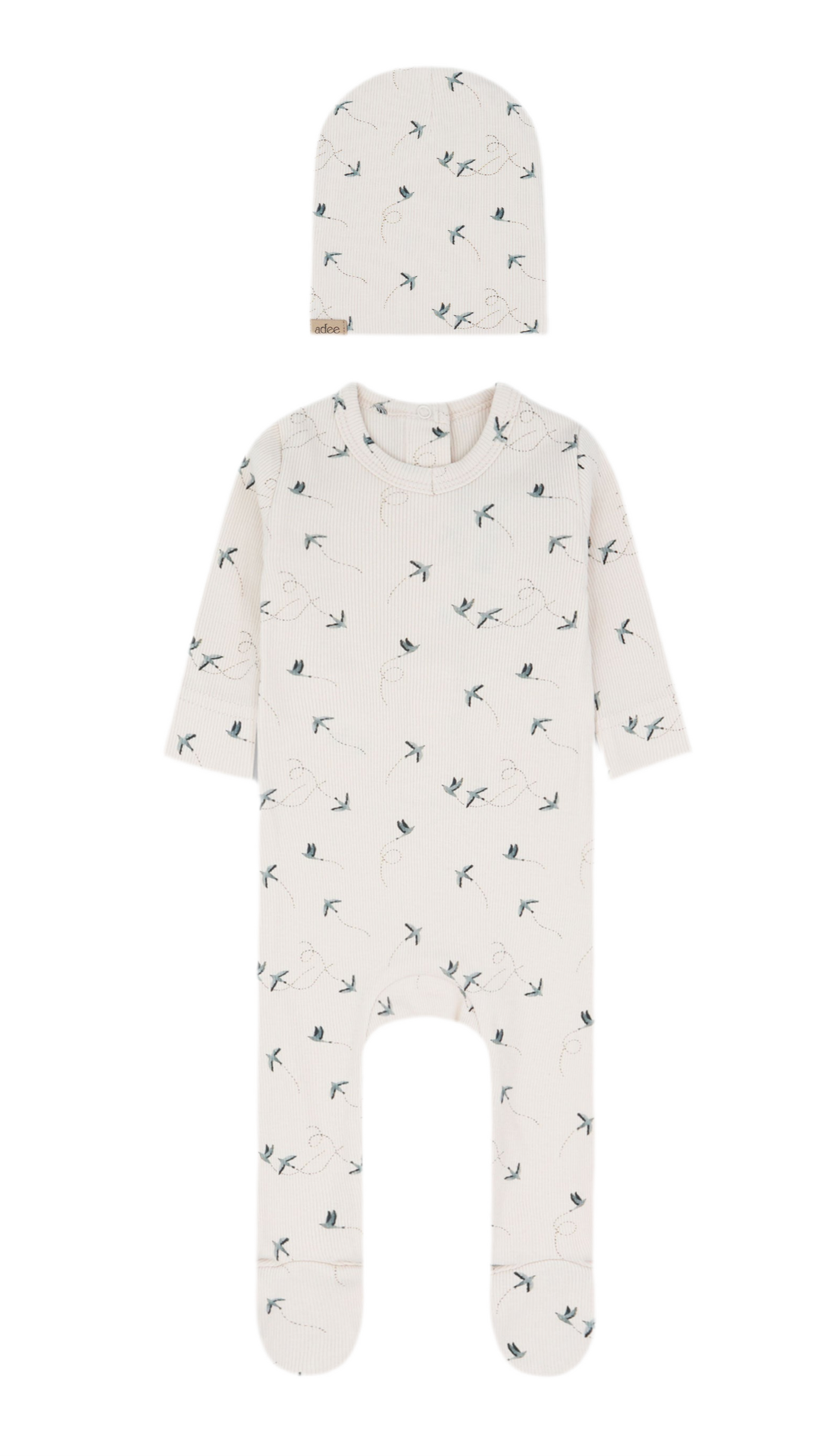 Adee Fly Away Cream Ribbed Cotton Footie with Beanie