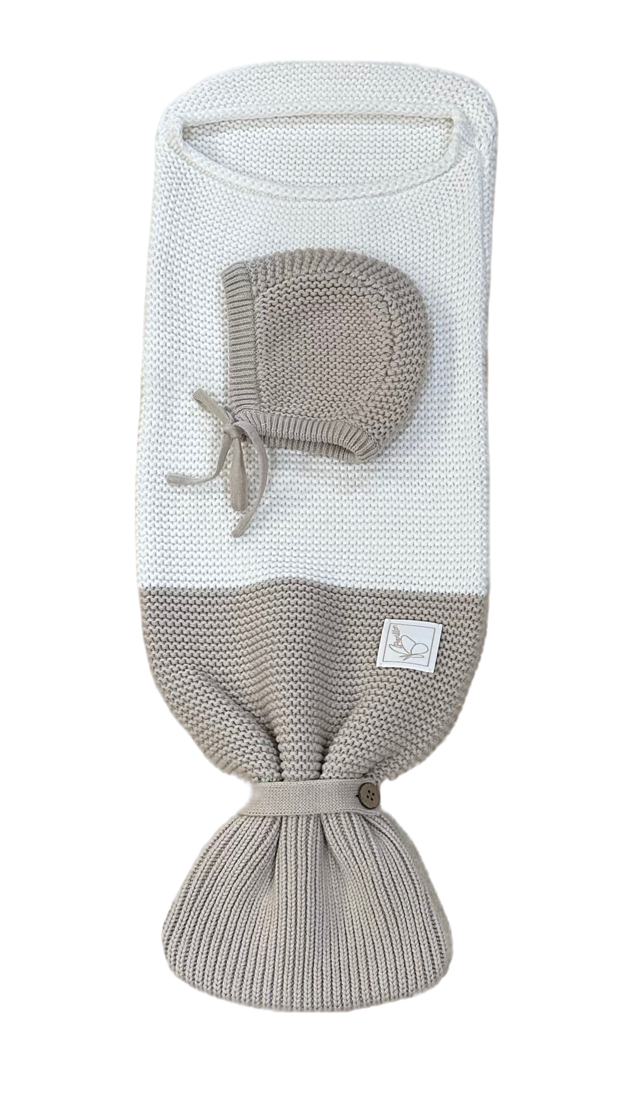 Papillon Knit Cocoon with Bonnet Taupe/Cream