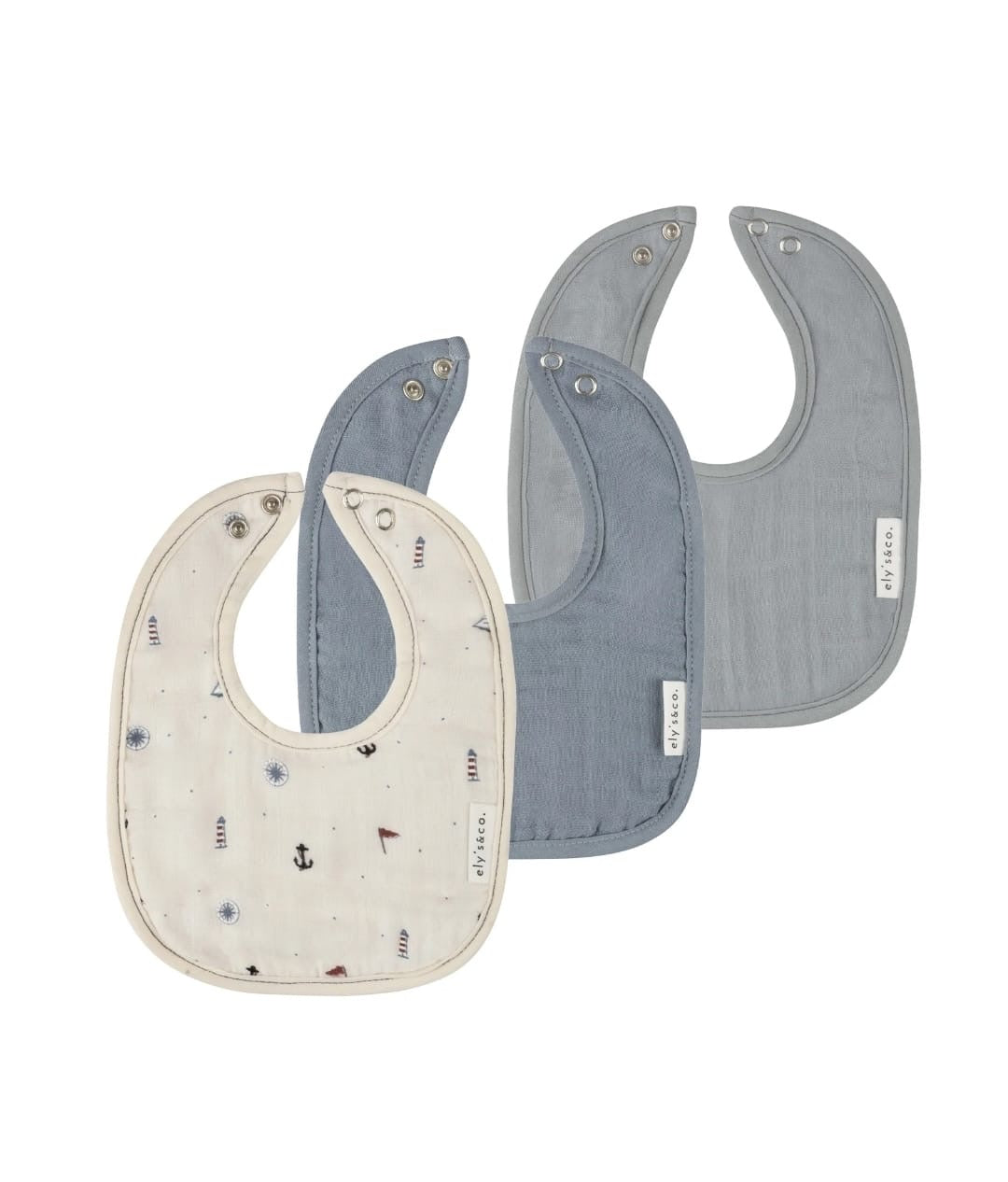 Ely's & Co. 3 Pack Bibs - Blue Nautical/Solid Collection