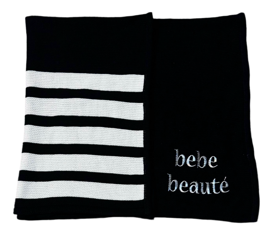 Bebe Beaute Stripe Signature Black/White Knit Blanket