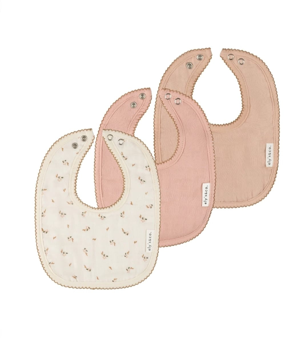 Ely's & Co. 3 Pack Bibs - Pink Floral/Solid Collection