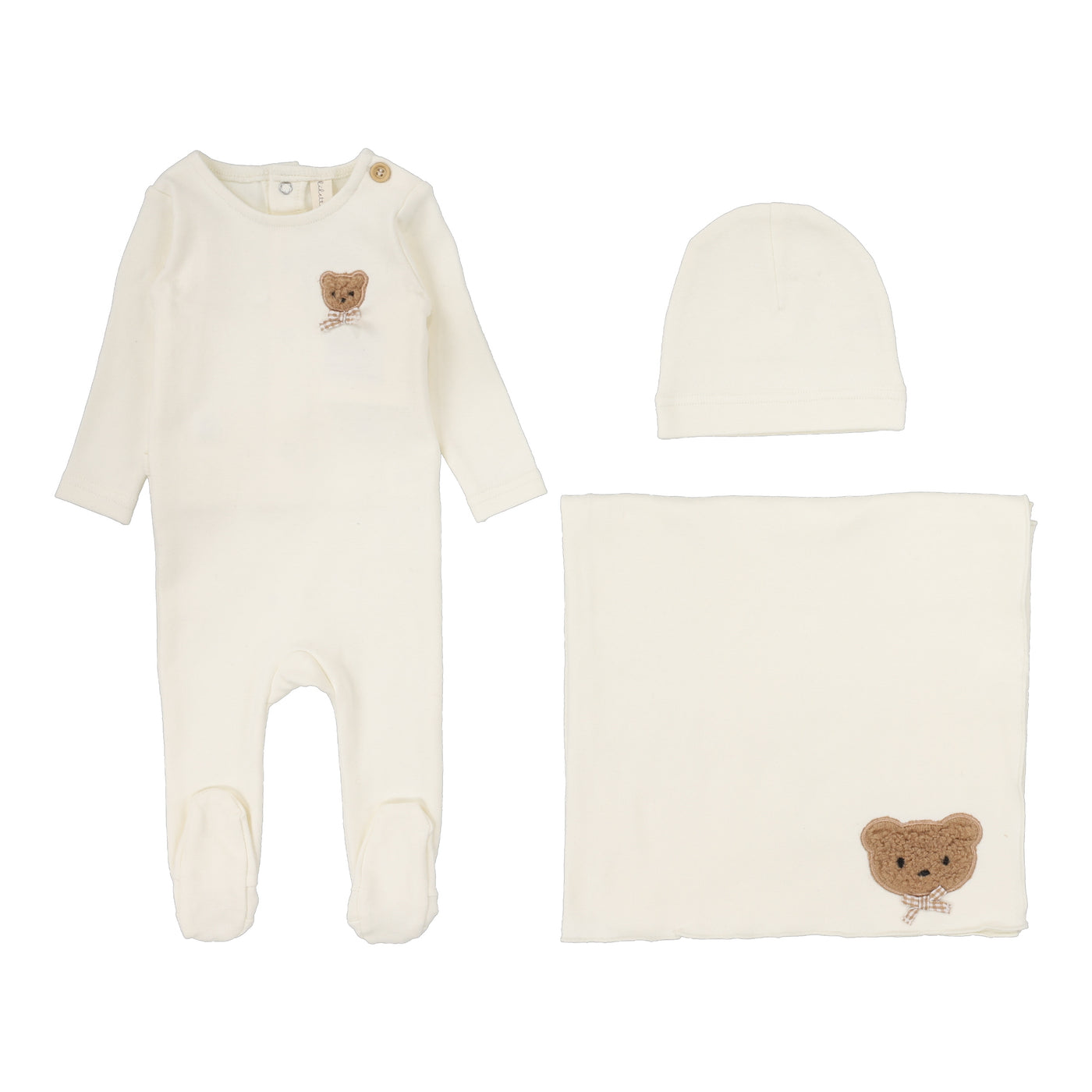 Lilette Bear Applique Cream Cotton Three Piece Set