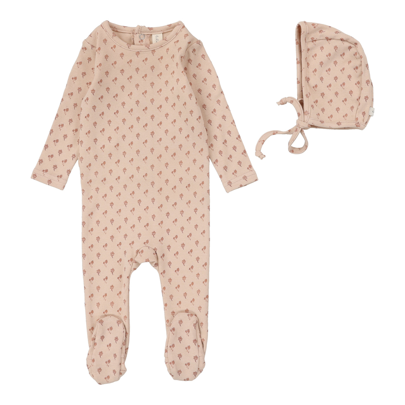 Lilette Ballard Print Dusty Pink Cotton Footie with Bonnet