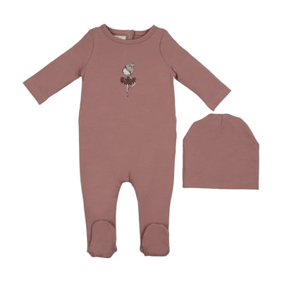 Maniere Ballerina Printed Cotton Berry Footie with Beanie