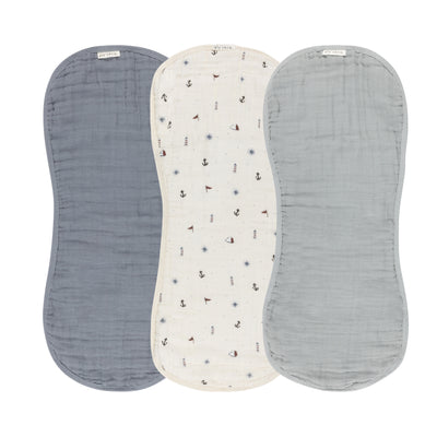 Ely's & Co. Muslin Contoured Burp Cloth Three Pack - Nautical Blue Collection
