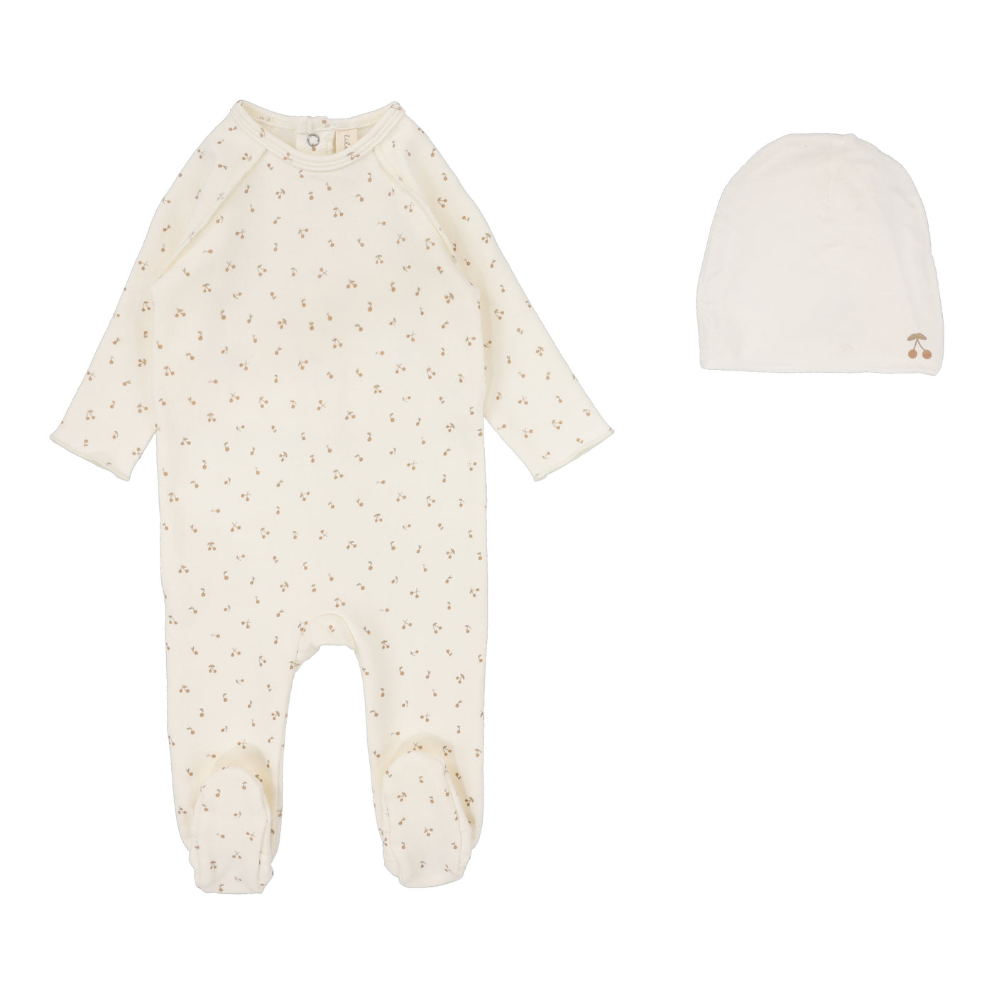 Lilette Cherry Print Cream/Pink Cotton Footie with Beanie