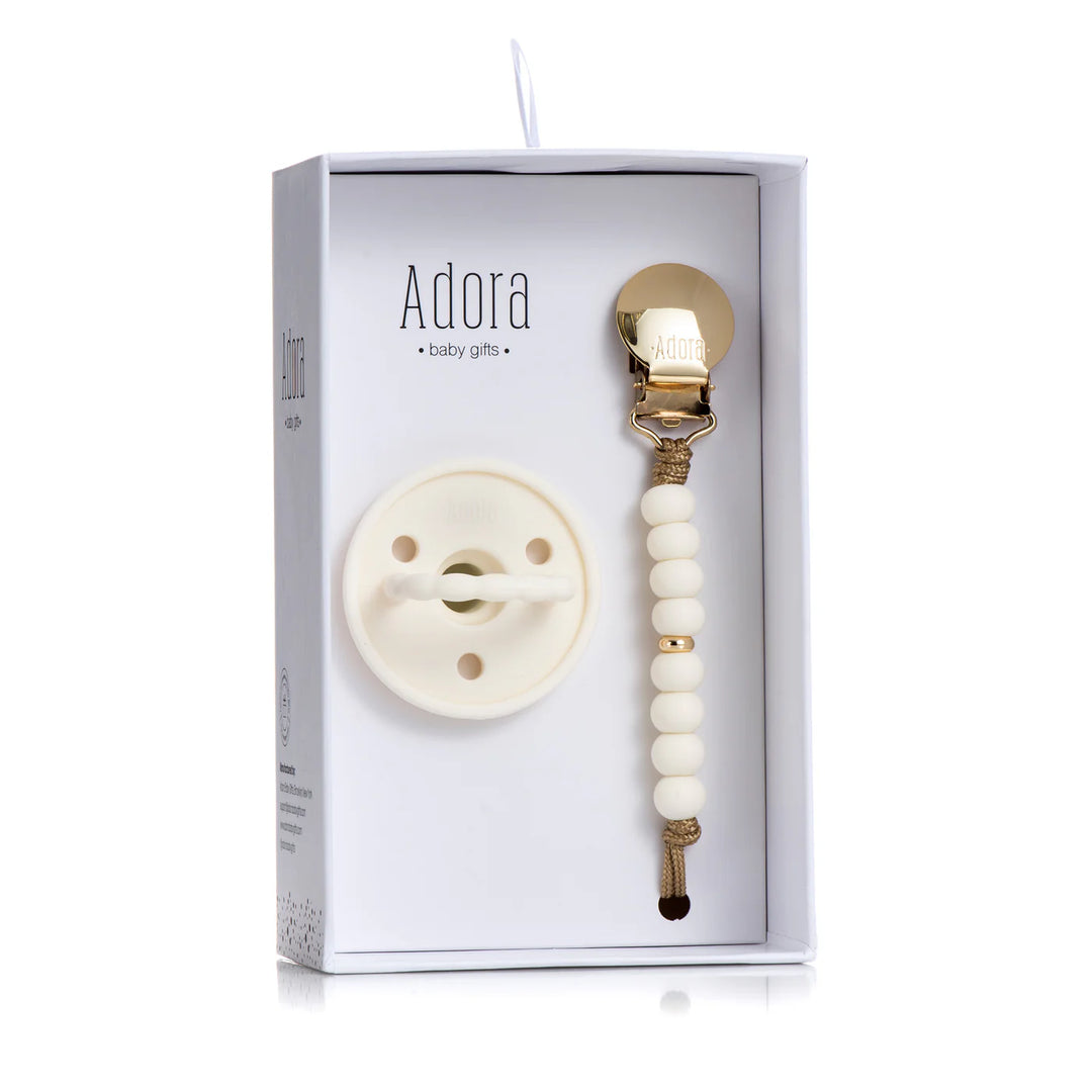 Adora Classic Vanilla Gold Ombre Pacifier Clip and Pacifier Adora Classic Vanilla Gold Ombre Pacifier Clip and Pacifier