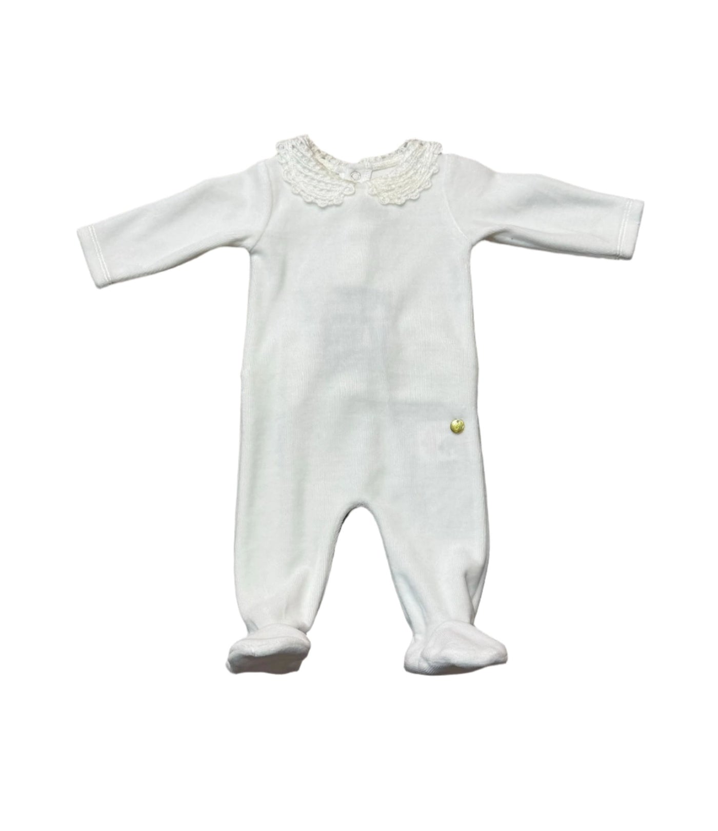 Baby B Velour with Crochet Collar Ivory Footie