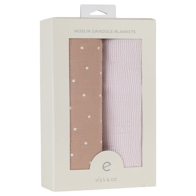 Ely's & Co. Muslin Swaddle Two Pack - Mauve Tulip/Stripe Collection