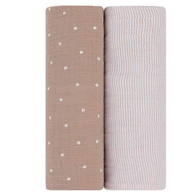 Ely's & Co. Muslin Swaddle Two Pack - Mauve Tulip/Stripe Collection