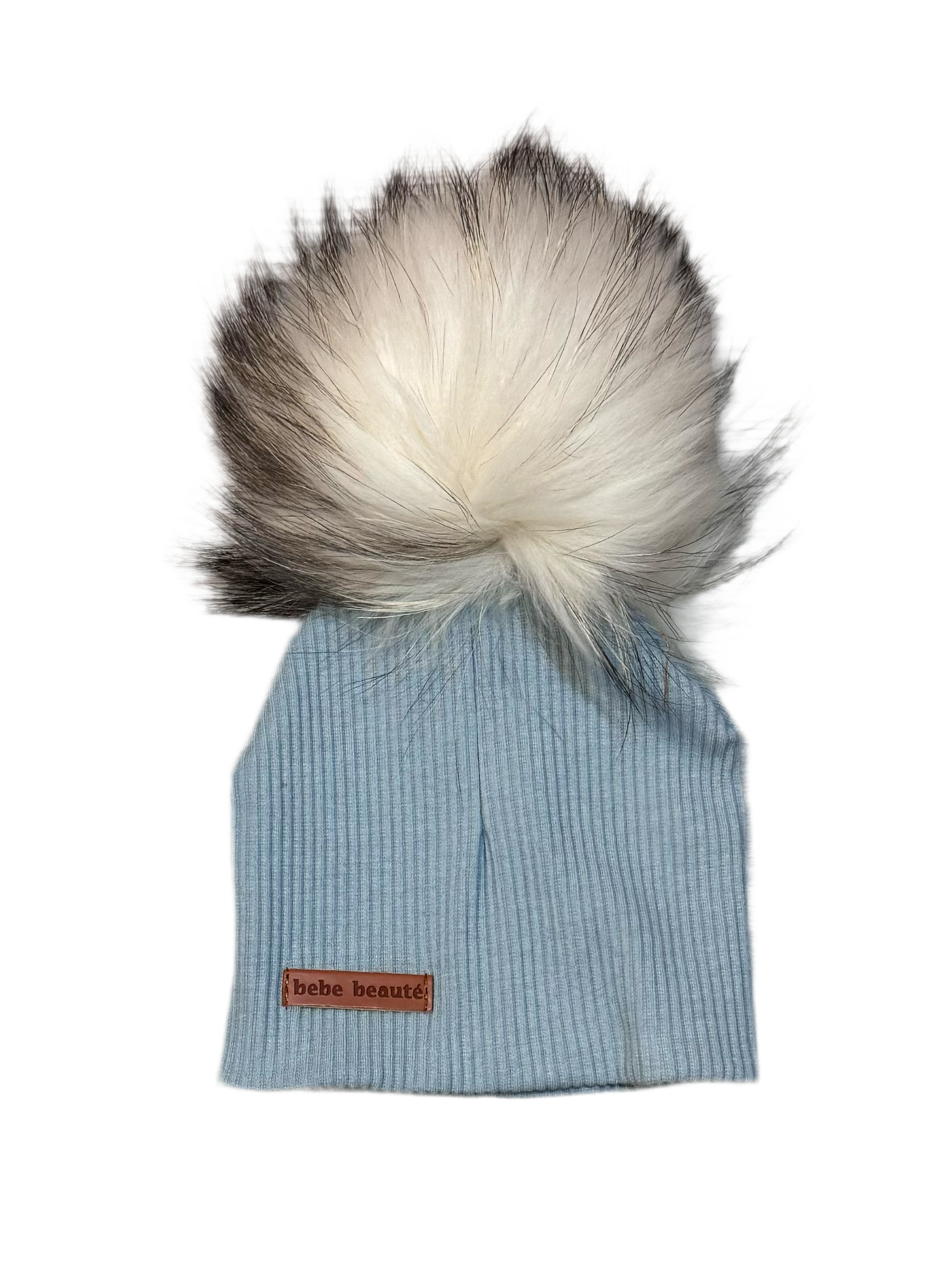 Bebe Beaute Ribbed Blue Beanie with White Pompom